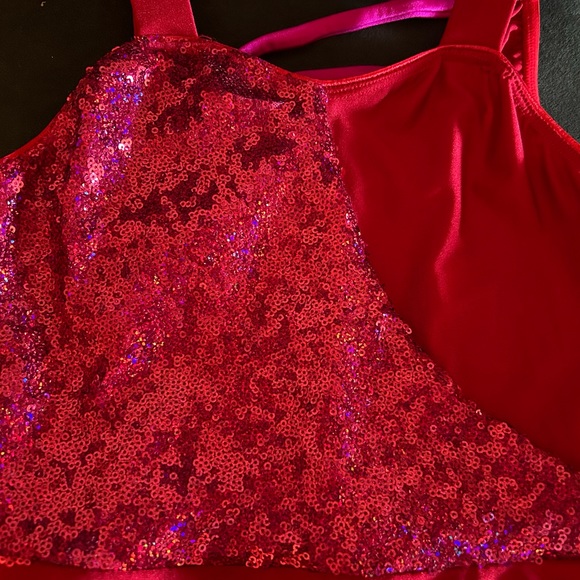 🎅🏻 SALE! REVOLUTION RED/FUCHSIA SEQUINED FRINGE JAZZ DANCE COSTUME SIZE MC - Picture 6 of 15